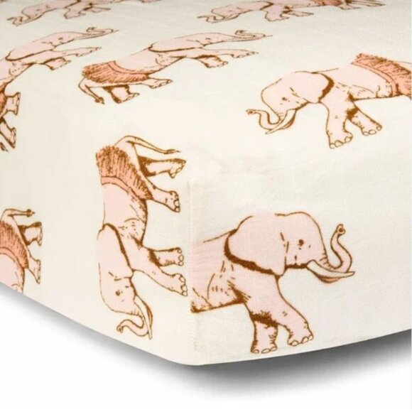 Milkbarn Bamboo Fitted Crib Sheet, Tutu Elephant Muslin, Girlie Nursery - Picture 1 of 4